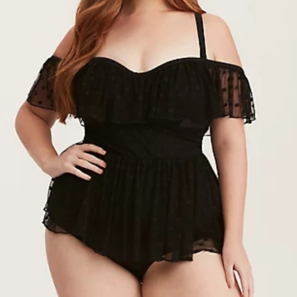 torrid Other - Torrid Black Dot Mesh One Piece Swimsuit